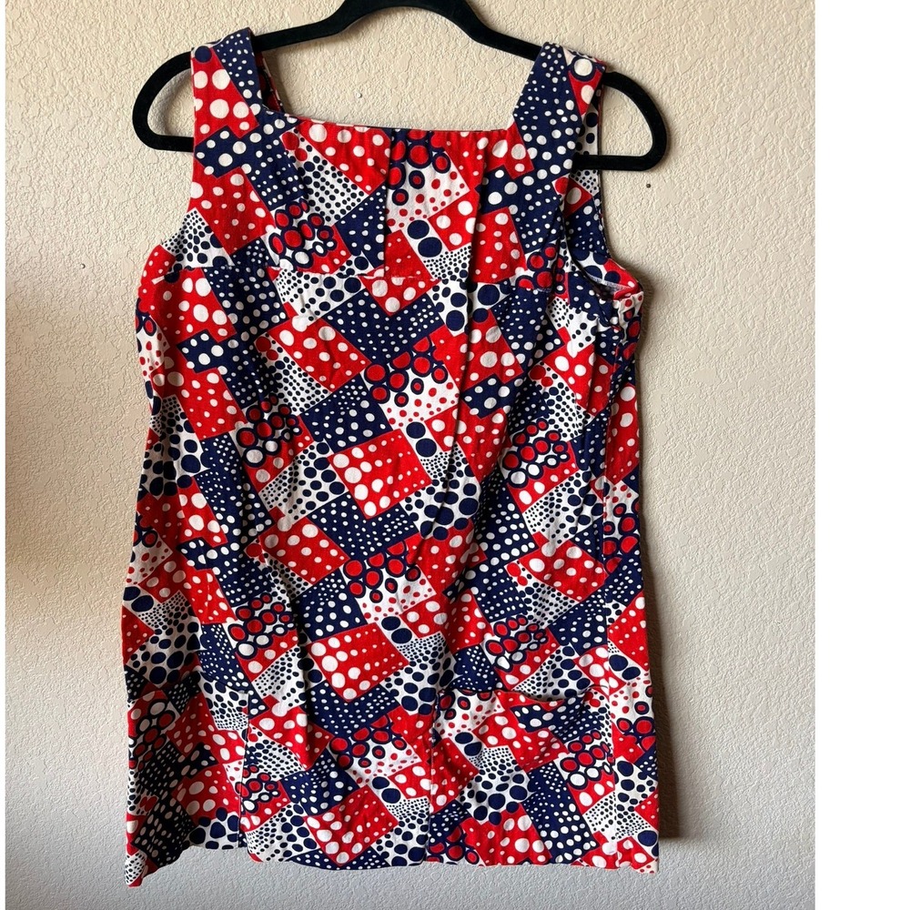 Vintage Fritzi of California 60s Mod Shift Dress Red White Blue Polka Dot Mini - Picture 2 of 8